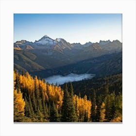 Alpine Landscape Bathed In The Warm Hues Of Autumn Vast Panoramic View Dominates The Scene Golden (5) Canvas Print