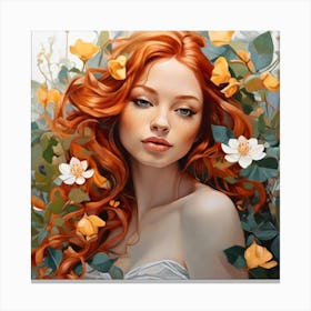 Redhead Girl With Flowers Canvas Print