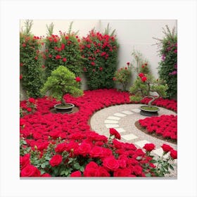 Red Roses And Bonsai Trees Canvas Print