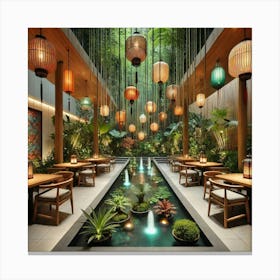 A Serene Outdoor Garden At The Unity Table Resta Canvas Print