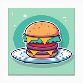Cartoon Hamburger On A Plate 5 Canvas Print