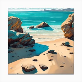 Rocky Beach, Shadows on the Sand Canvas Print