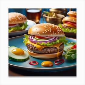 Hamburgers On A Plate 3 Canvas Print