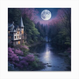 Moonlight Over The River Canvas Print