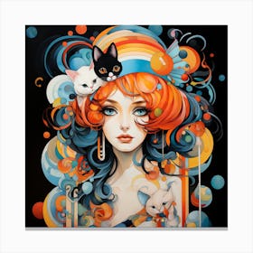 Girl With Cats Canvas Print