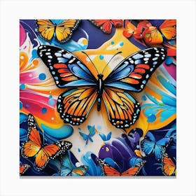 Butterflies On A Blue Background Canvas Print