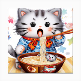 Cat Eating Noodles Canvas Print