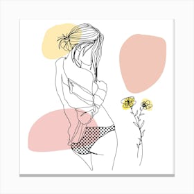 Sunday Morning line art Illustration Of A Woman Holding A Flower Canvas Print