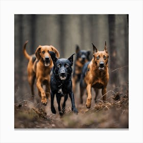 Dogs Running In The Woods 1 Canvas Print