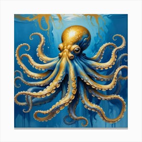 Octopus Blue And Gold Animal Art Print Canvas Print