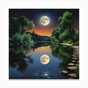 Moonlight Over The Water Canvas Print