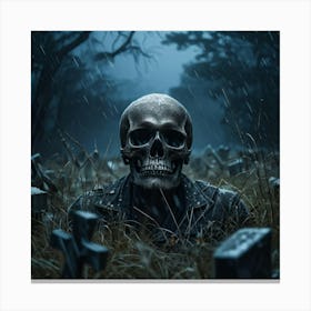 Digital Painting Of A Human Skull Center Frame Empty Eye Sockets Peering Into An Abyss A Backdrop (5) Canvas Print