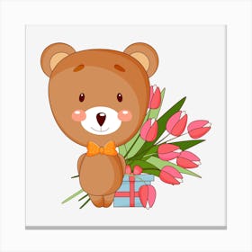 Teddy Bear With Flowers 1 Canvas Print