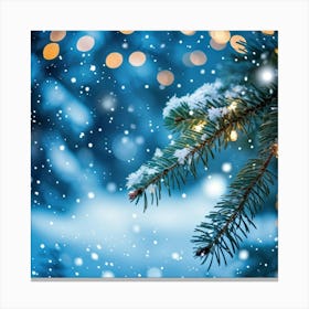 A Christmas Tree Branch Gleaming With Delicate Snowflakes In The Foreground A Merry Banner With Glo (1) 2 Canvas Print