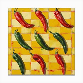 Chilli Peppers Yellow Checkerboard 3 Canvas Print
