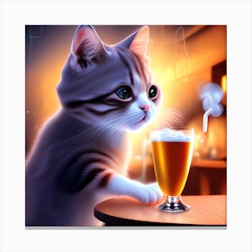 Cat Drinking Beer Canvas Print