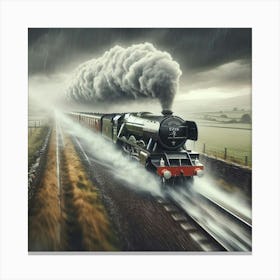 Steam Train In The Rain Canvas Print