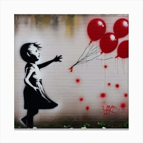 Little Girl With Red Balloons Canvas Print