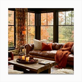 Autumn Living Room Embracing The Essence Of Comfort With A Palette Of Warm Oranges Reds And Golds (5) Canvas Print