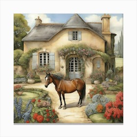 Horse In Front Of House art Canvas Print