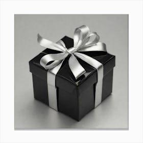 Black Gift Box With Silver Ribbon Canvas Print