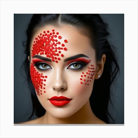 Beautiful Woman With Red Makeup 3 Canvas Print