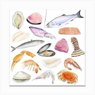 Sea Food Colourful Square Canvas Print