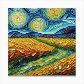 Starry Night Over Field Canvas Print