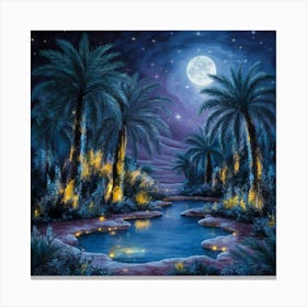 A night in the desert in the middle of a moonlit oasis 8 Canvas Print