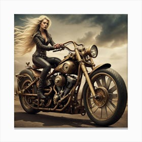 Beautiful Woman On A Motorcycle Canvas Print