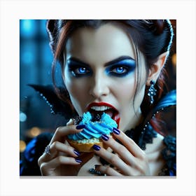 Vampire Beauty Eating A Cupcake Canvas Print