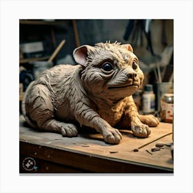 Clay Sculpture Of A Dog Canvas Print