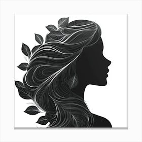 Silhouette Of A Woman With Leaves 1 Canvas Print