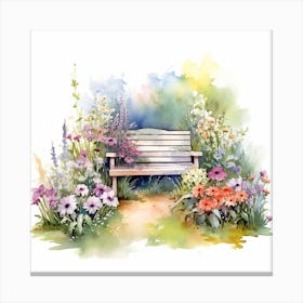 Marion Flower Garden With Bench Watercolor White Background 2890df56 C052 4900 8246 60486e475974 Canvas Print