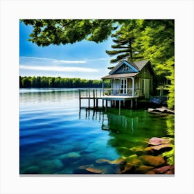 Summer House Lake Water Trees Nature Landscape Scenery Vacation Relaxation Tranquil Seren (2) Canvas Print