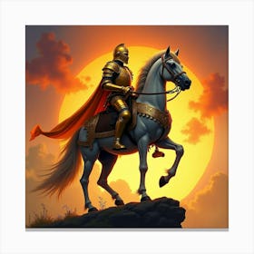 Majestic Knight In Golden Armor With A Vibrant Sunset Backdrop, Watercolor 1 1 Canvas Print