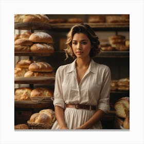 Beautiful Woman In A Bakery Canvas Print