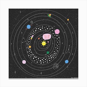 Solar System Black Square Canvas Print