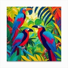 Parrots In The Jungle Fauvism Tropical Birds in the Jungle 4 Canvas Print