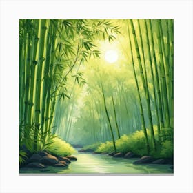 A Stream In A Bamboo Forest At Sun Rise Square Composition 1 Canvas Print