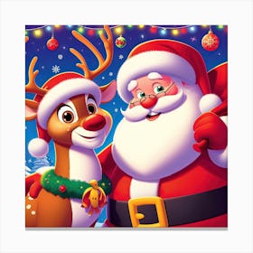Santa Claus And A Reindeer Illustration 1 Canvas Print