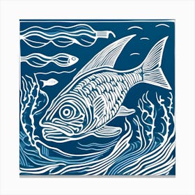 Fish In The Sea Linocut 6 Canvas Print