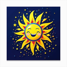 Lovely smiling sun on a blue gradient background 128 Canvas Print