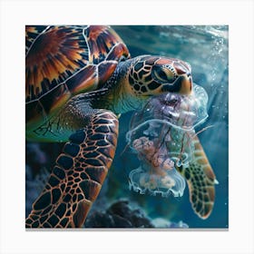 Sea Turtle With Jellyfish Canvas Print