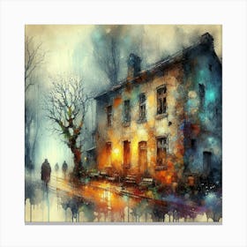 Enigmatic Night: A Tree-Laden Old House Wall - Inspired by Schaller and Merriam, Embracing Digital Art Trends. Canvas Print