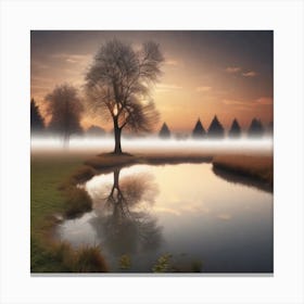 Lone Tree In Mist Canvas Print