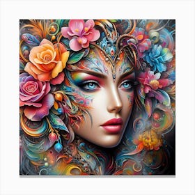 Colorful Woman With Flowers On Her Head Canvas Print