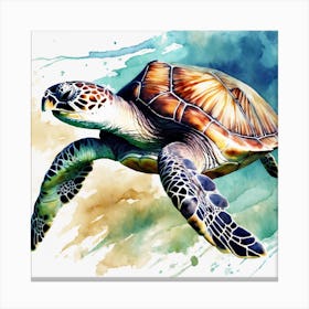 Sea Turtle In Motion, Sea Turtle Watercolour Art Print (2) Canvas Print