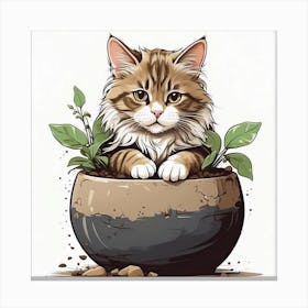 Cat In A Pot 1 Canvas Print