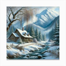 Cabin In The Long Winter Mountains Canvas Print